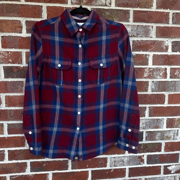 The Normal Brand Tops - The Normal Brand Flannel Shirt Women's Long Sleeve Plaid Button‎ Up Burgundy Med
